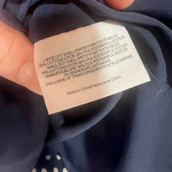 Tory Burch Navy Blue Evelyn Polka Dot Jacquard Sheath Dress Size 4 Fringe - Picture 10 of 12